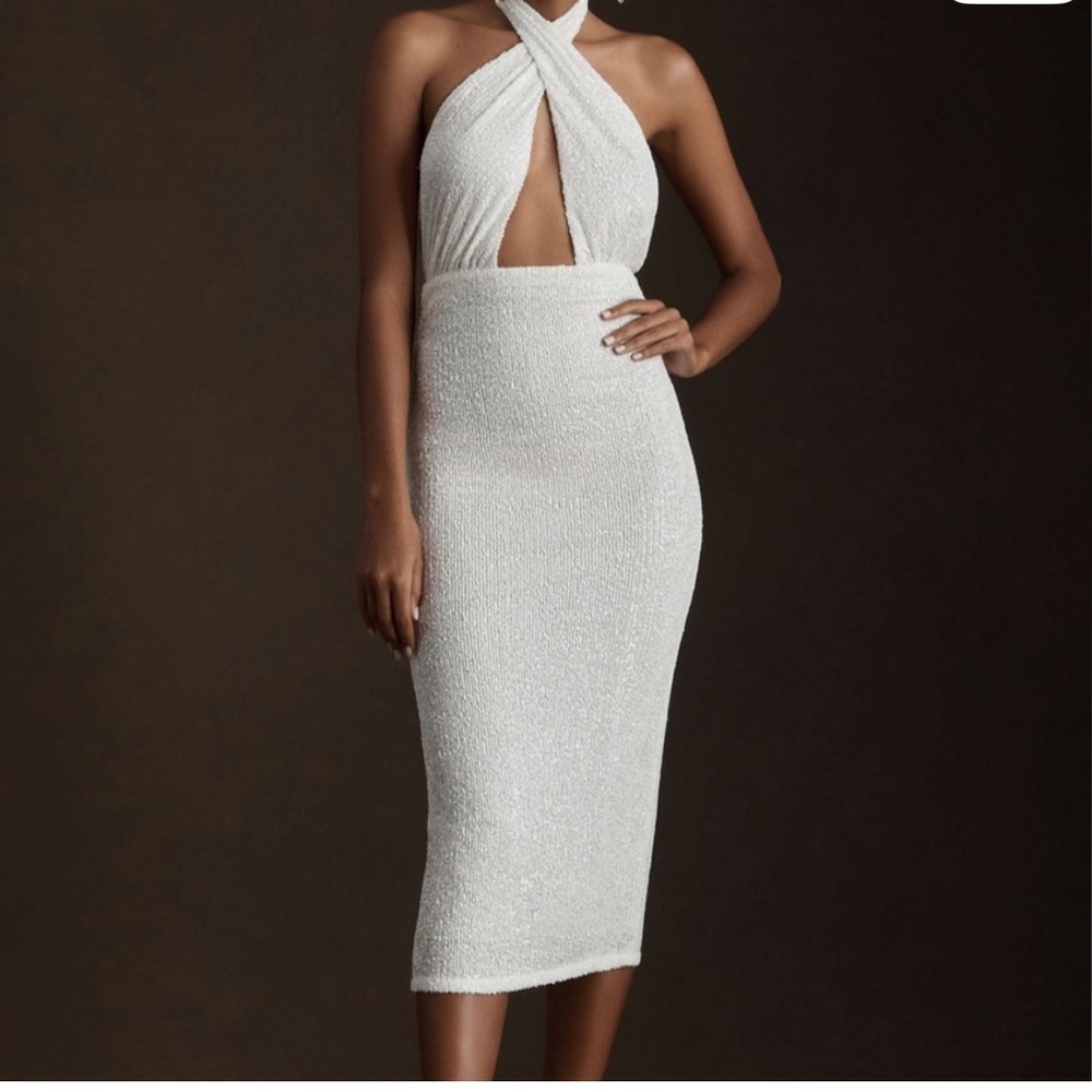 Ronny Kobo Zack Halter Front-Cutout Sequin Midi Dress from Anthropologie size 12